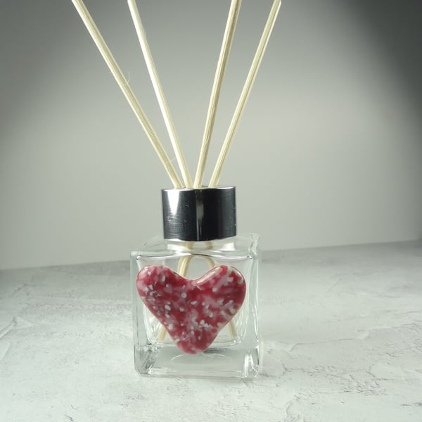 Handcrafted pink heart decorated fused glass reed diffuser – A unique gift