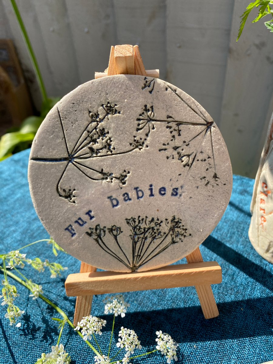 Fur Babies - hand made ceramic coaster circle, decorative gift, ready to post