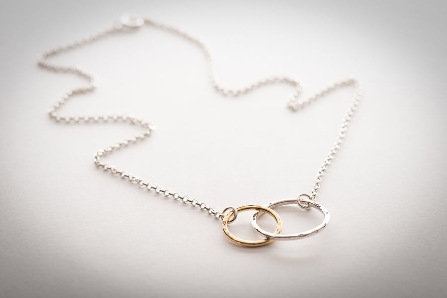 Sterling Silver and 18ct Gold Interlocking Circles Necklace
