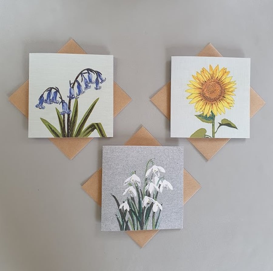 3 Flower cards, blank for your own lovely message