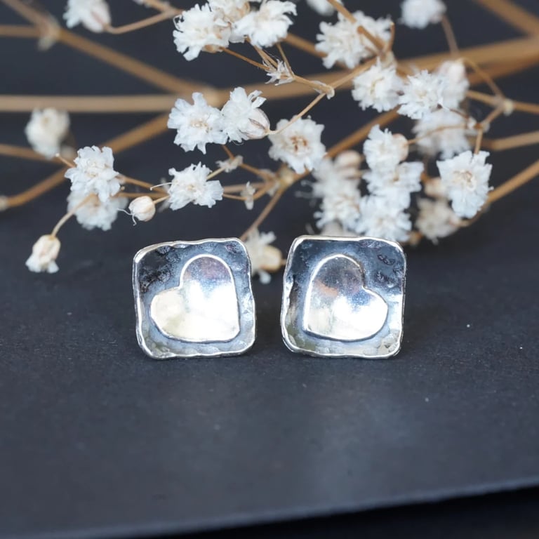 Sterling silver heart stud earrings, anniversary gift, heart jewellery