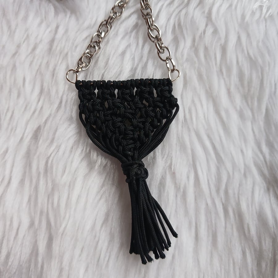 Hand Crafted Black Macrame Necklace With Tassel