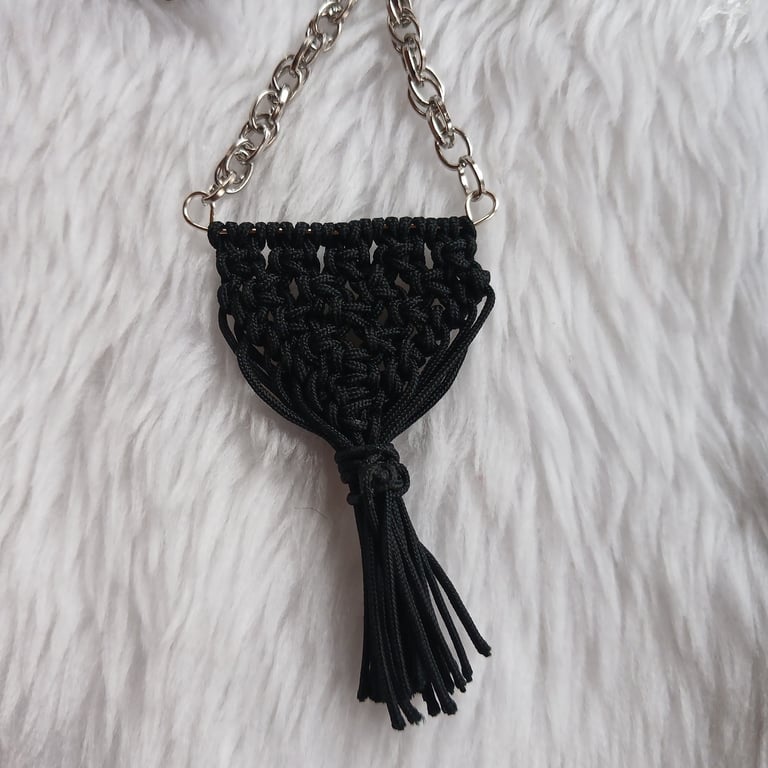 Hand Crafted Black Macrame Necklace With Tassel