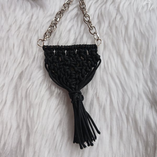 Hand Crafted Black Macrame Necklace With Tassel