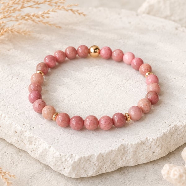 Natural Rhodonite Bracelet &  Crystal Card