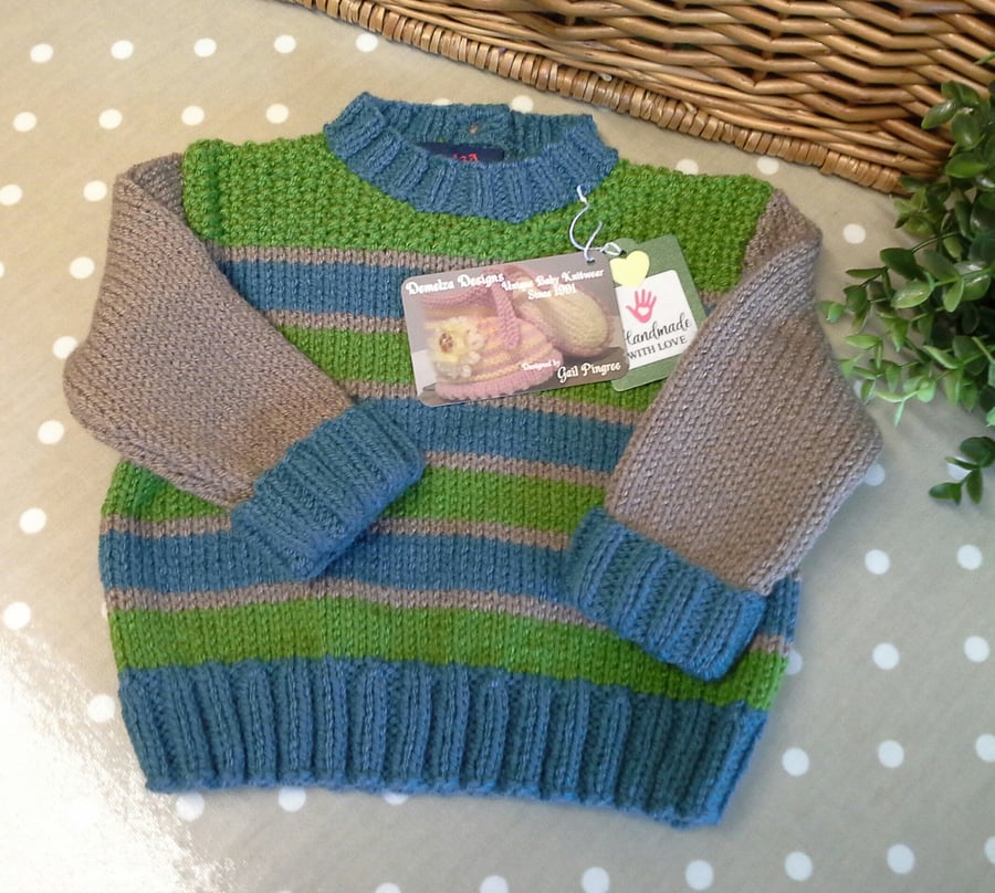Baby Boy's Stripey Knitted Jumper  6-12 months (HELP A CHARITY )