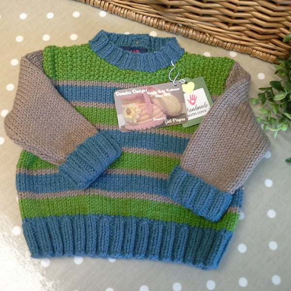 Baby Boy's Stripey Knitted Jumper  6-12 months (HELP A CHARITY )