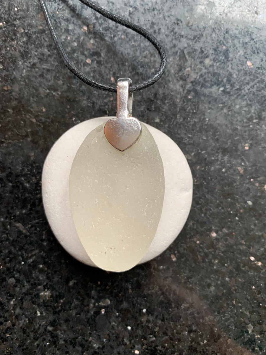 Silver plate mounted white seaglass pendant