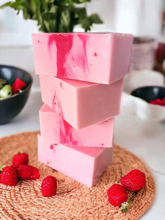 Strawberry and Cream Goats Milk Soap Bar, Handmade Natural Pink Soap Gift Idea