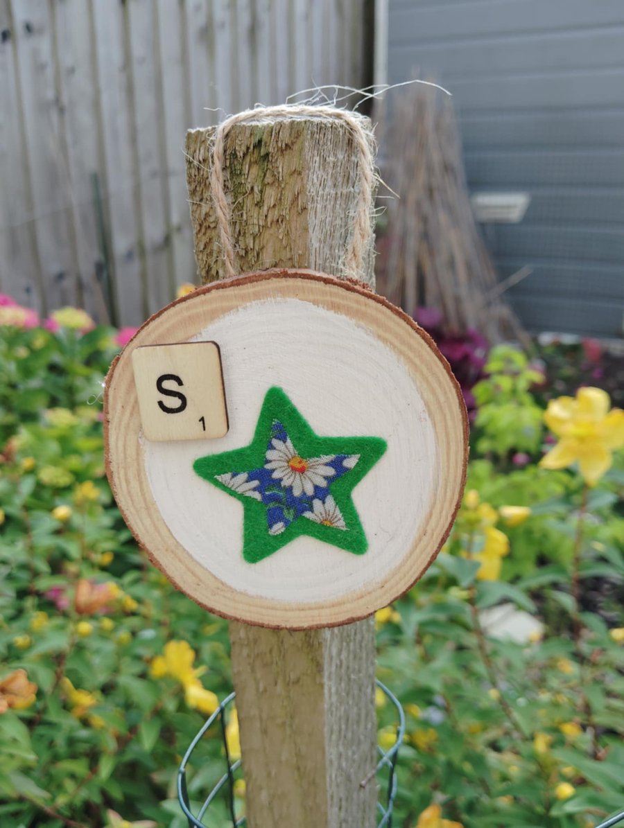 Wooden alphabet art -decorative wall plaque with first letter scrabble tile 
