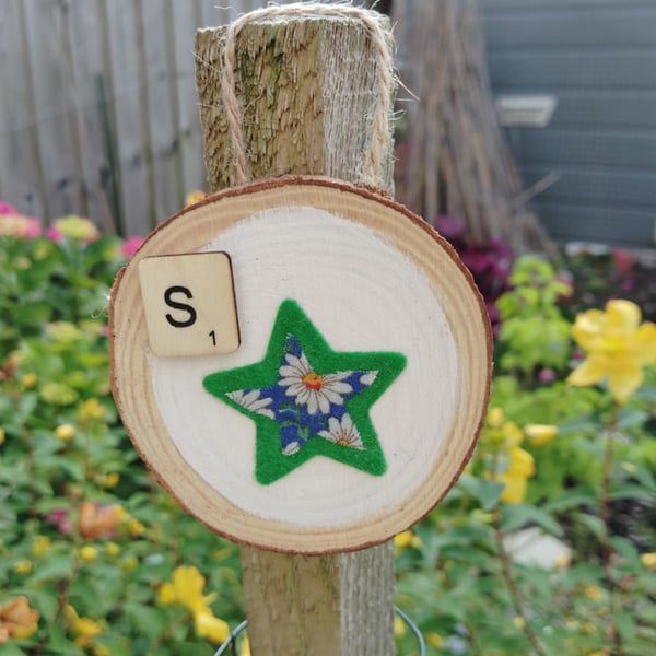Wooden alphabet art -decorative wall plaque with first letter scrabble tile 