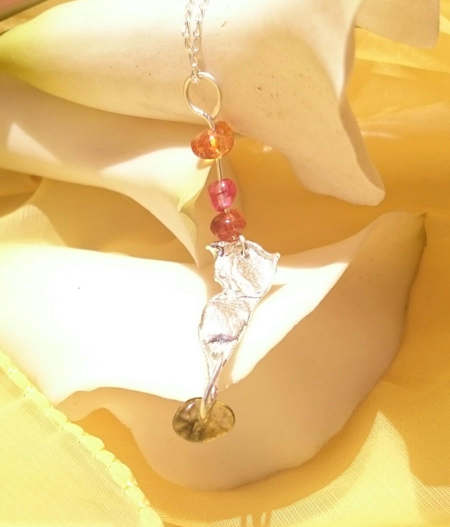 Dyed quartz and melted sterling silver necklace