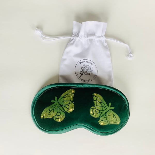 Green velvet lavender infused eye mask with butterflies 