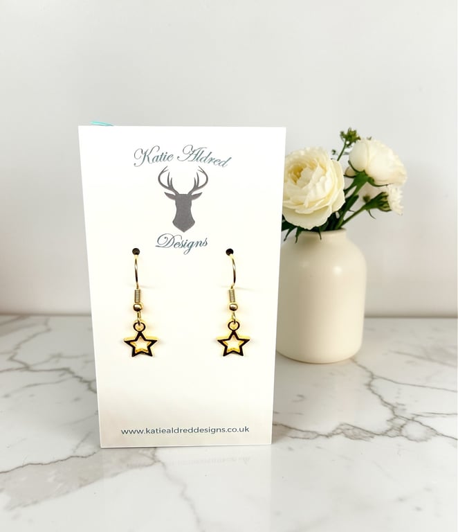 Charm Earrings - Small Gold Star Outline