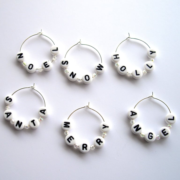 Set of 6 Festive Themed Wine Glass Charms - UK Free Post