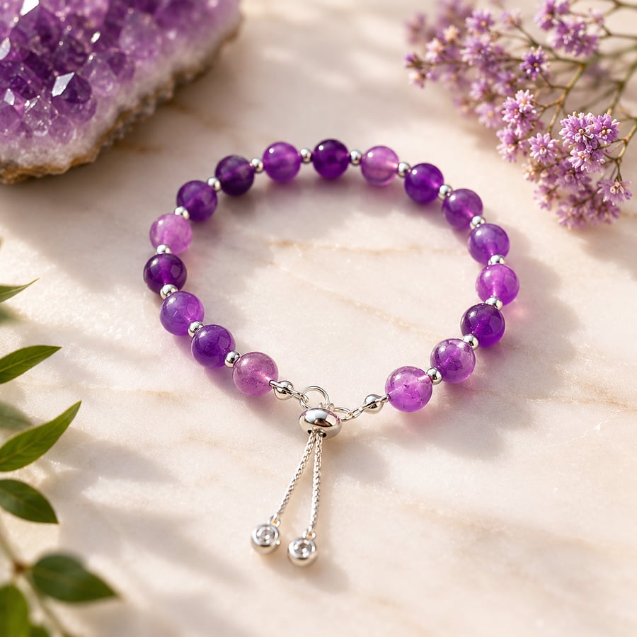 Handmade Genuine Amethyst adjustable Bracelet 