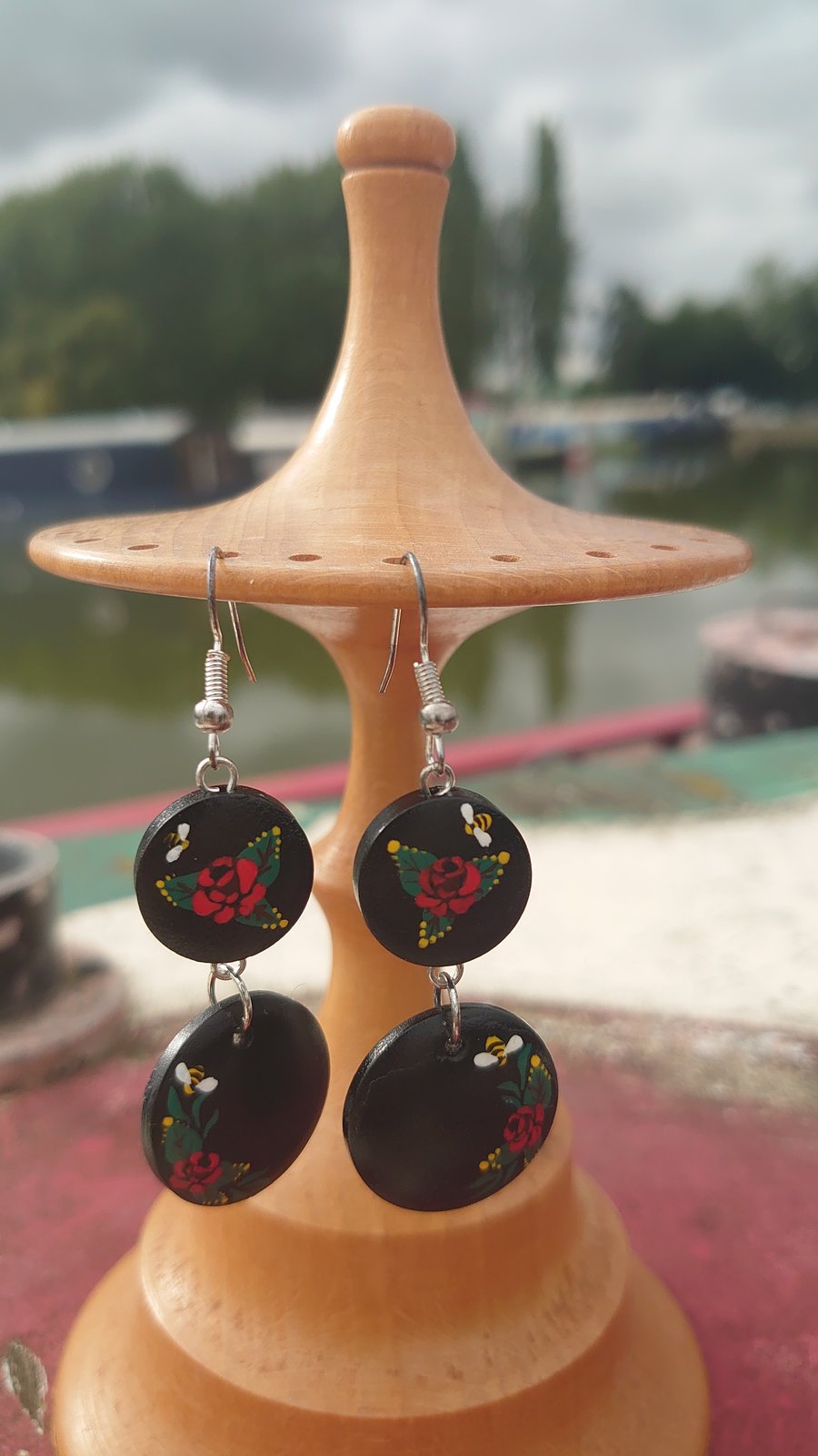 Rose and castle double dangle earrings