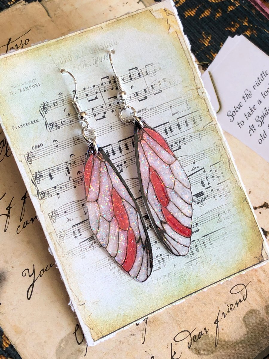 Sparkling Red Fairy Wing Sterling Silver Earrings