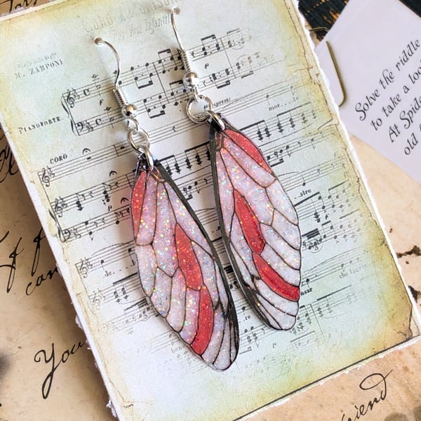 Sparkling Red Fairy Wing Sterling Silver Earrings