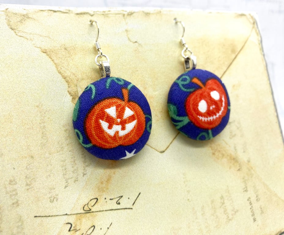 Halloween Pumpkin statement fabric dangle earrings