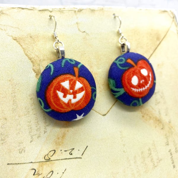 Halloween Pumpkin statement fabric dangle earrings