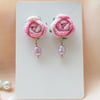 Fresh water pearls, crochet floral earrings 