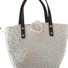 Handmade Plaited Cotton Handbag – Small Bag with Leather Handles