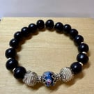 Bracelet with Glass Lampwork Bead,Wooden beads, Metal beads