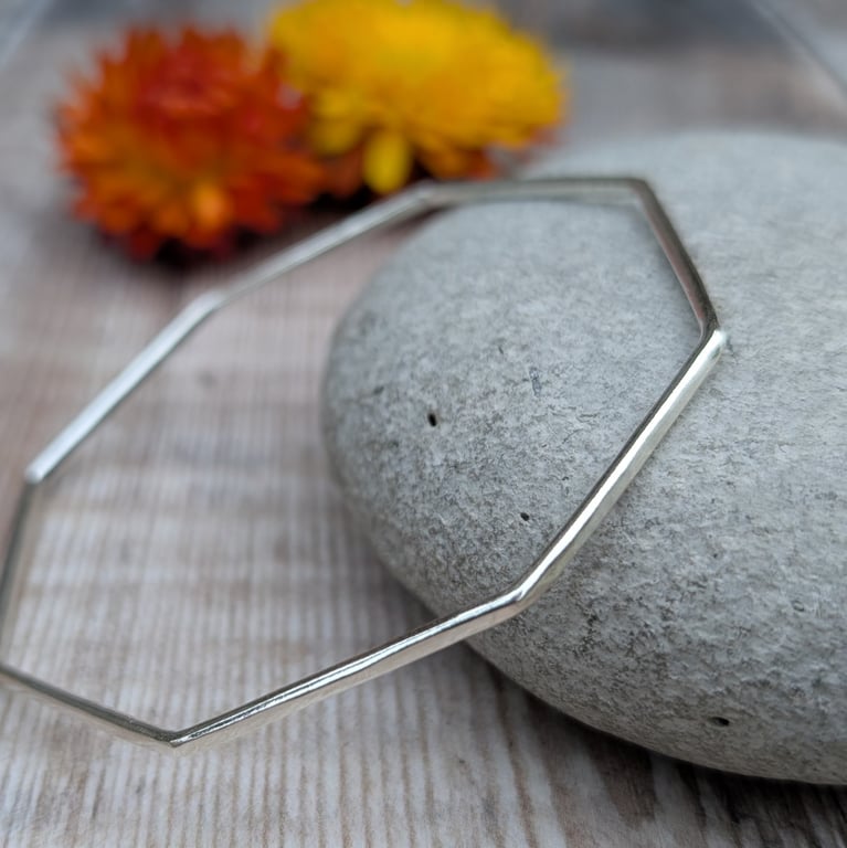 Sterling Silver Octagon Geometric Bangle - JBJ5003