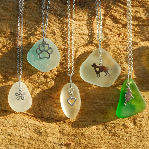 Custom sea glass pendant with charm