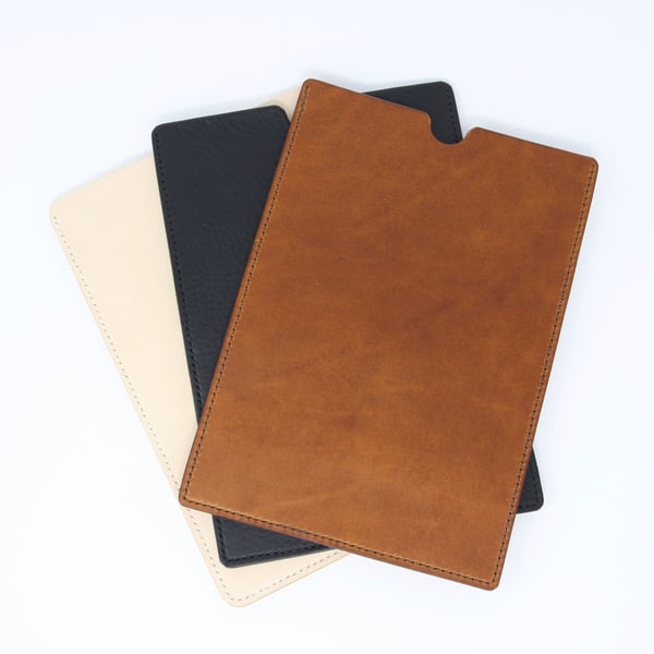 Leather kindle sleeve; choice of brown, tan, black or natural cream leather