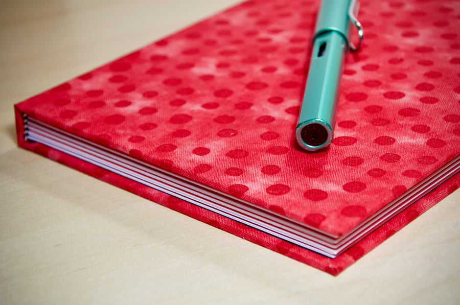 A5 Hardback Notebook with full cloth red spotty cover