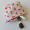 Small make up bag, pretty floral cotton fabric with red roses 