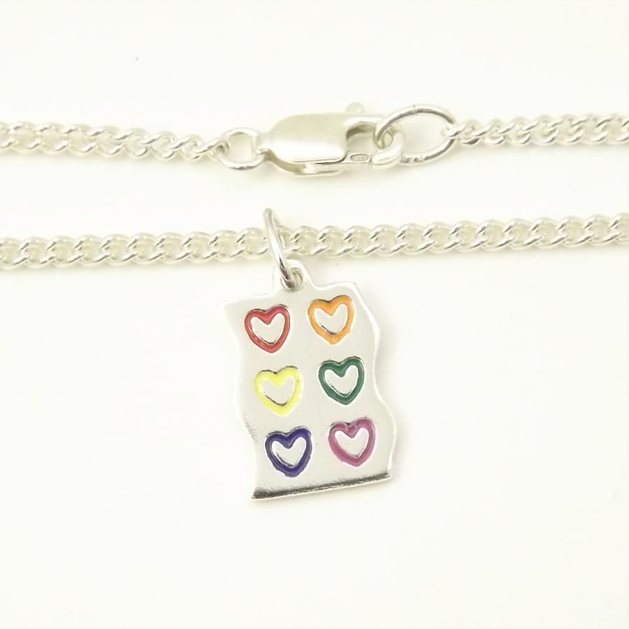 Rainbow Heart Anklet, Silver Enamel Heart Jewellery, Handmade Gift for Her
