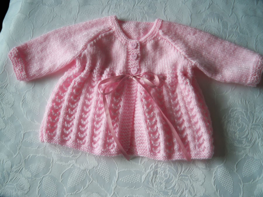 Hand Knitted Pink Matinee Cardigan 