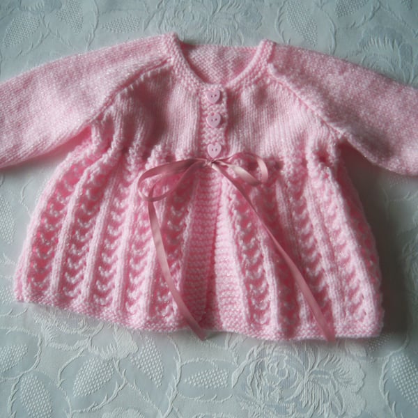 Hand Knitted Pink Matinee Cardigan 
