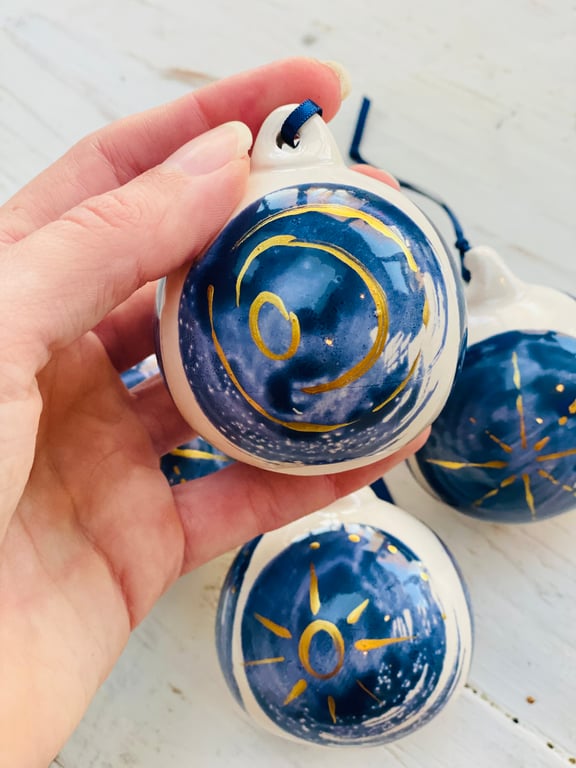 Swirl of Blue and Gold ceramic bauble