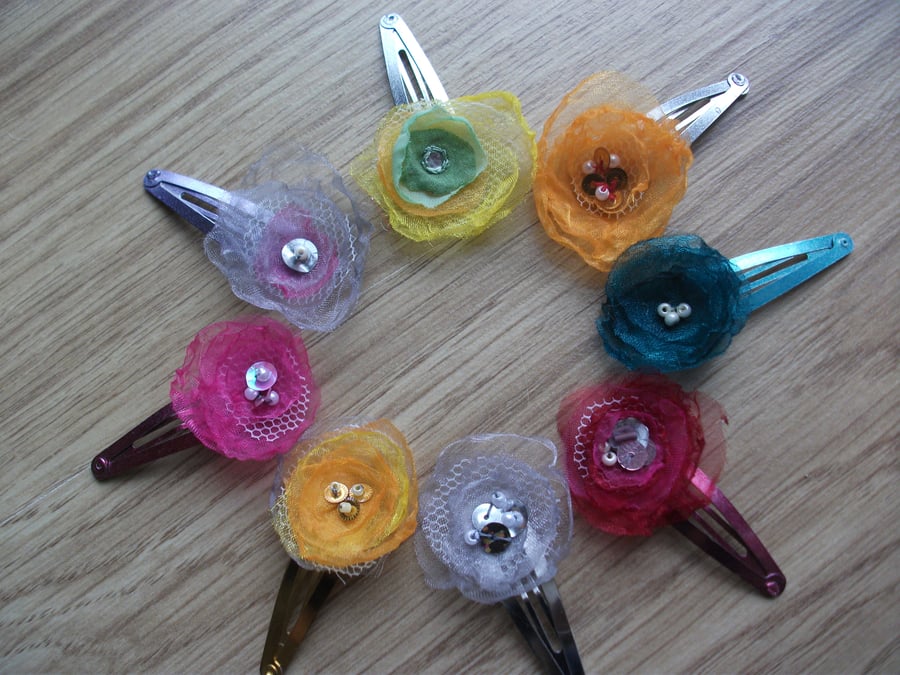 A trio of pretty organza hair clips