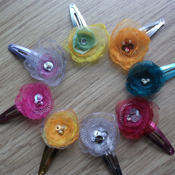 A trio of pretty organza hair clips