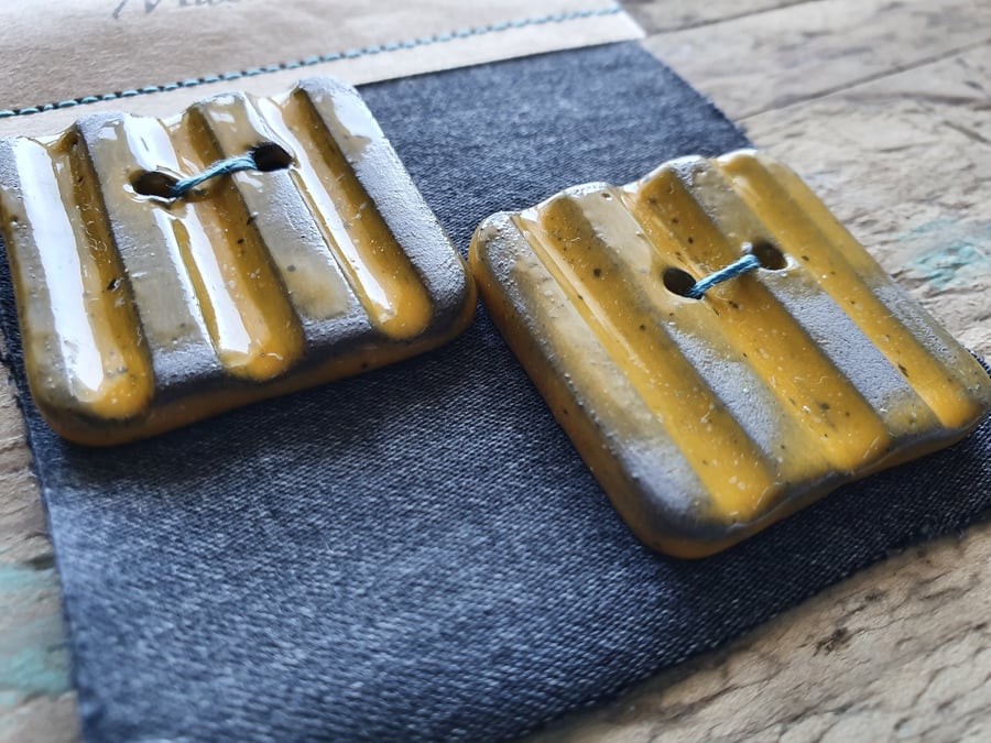 Stunning Set of Square Ceramic Stoneware Yellow Buttons