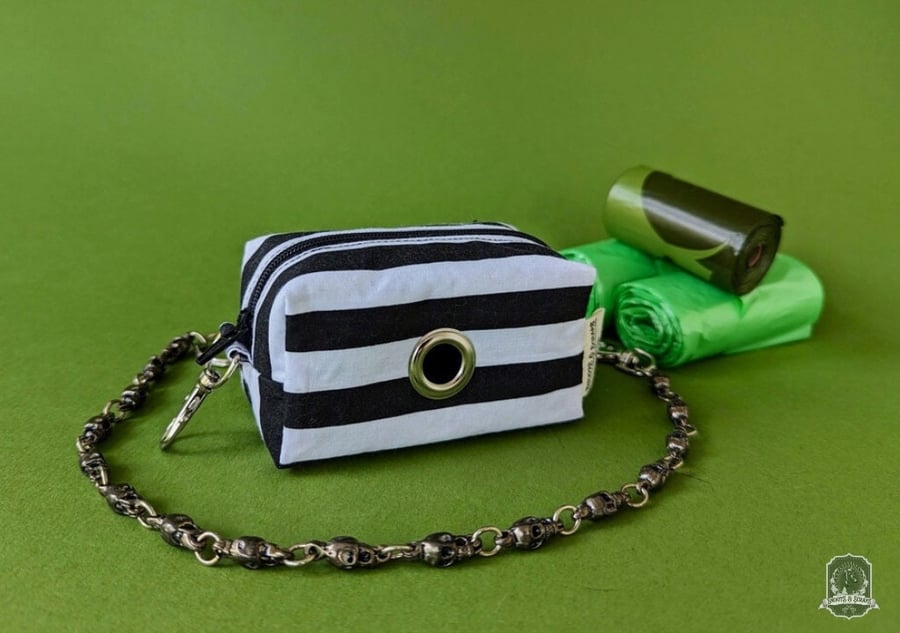 Deluxe Dog Poop Bag Holder Black & White Striped Beetlejuice insp.