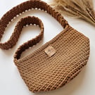 Caramel Brown Crochet Cross Body Sling Bum Bag. Unique Gifts for Her.