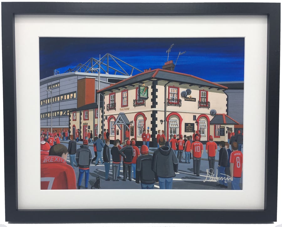 Wrexham, Racecourse Ground, Framed Football Art Print. 14" x 11" Frame Size