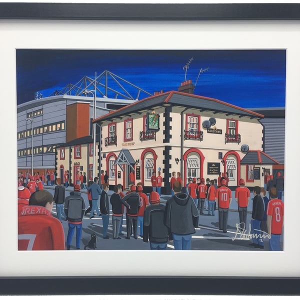 Wrexham, Racecourse Ground, Framed Football Art Print. 20" x 16" Frame Size