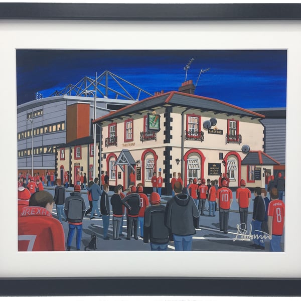 Wrexham, Racecourse Ground, Framed Football Art Print. 14" x 11" Frame Size