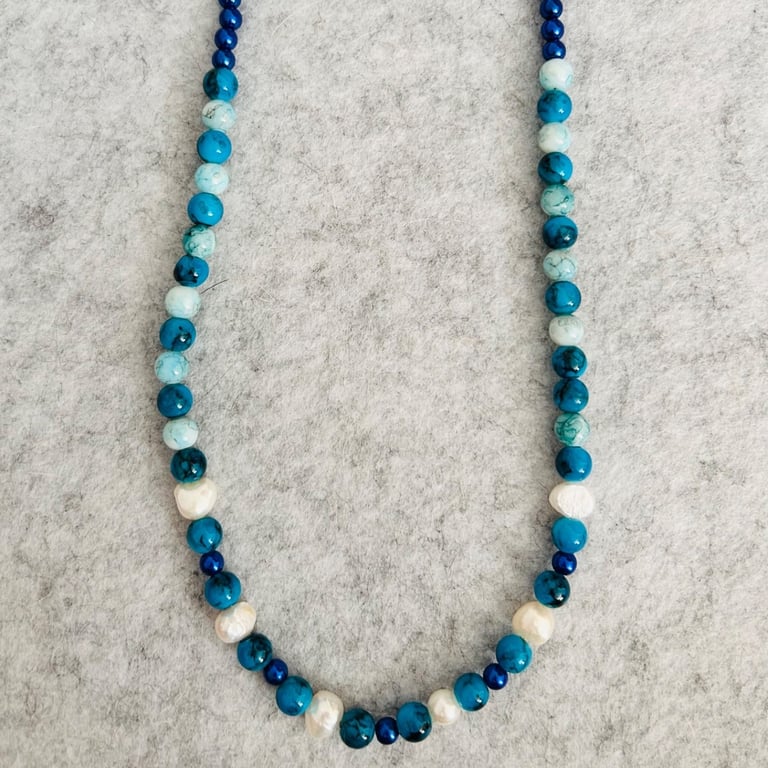 Pearl and blue beaded necklace