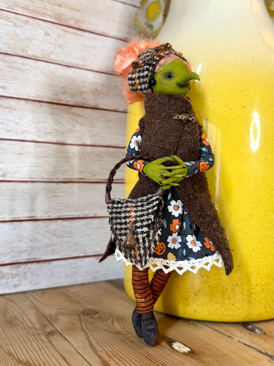 Spun Cotton Autumn Witch Art Doll