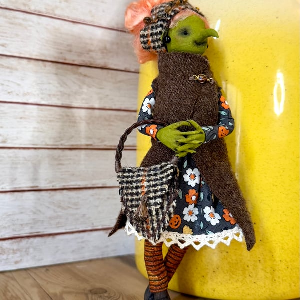Spun Cotton Autumn Witch Art Doll