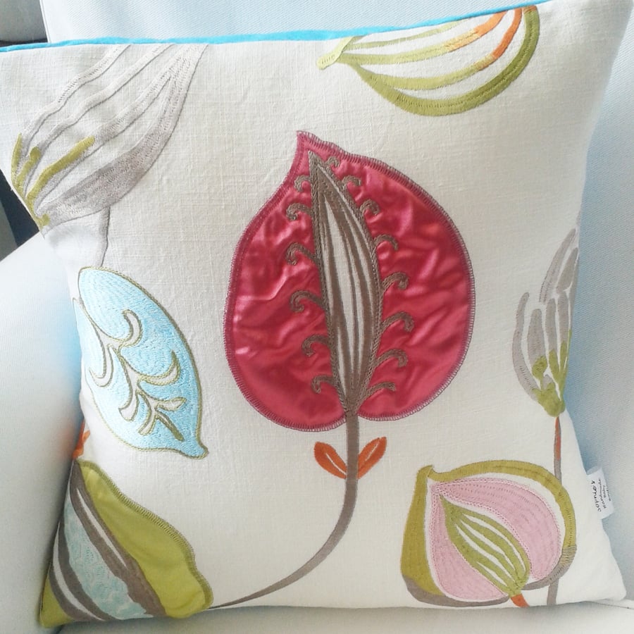 Designer Harlequin embroidered floral cushion 