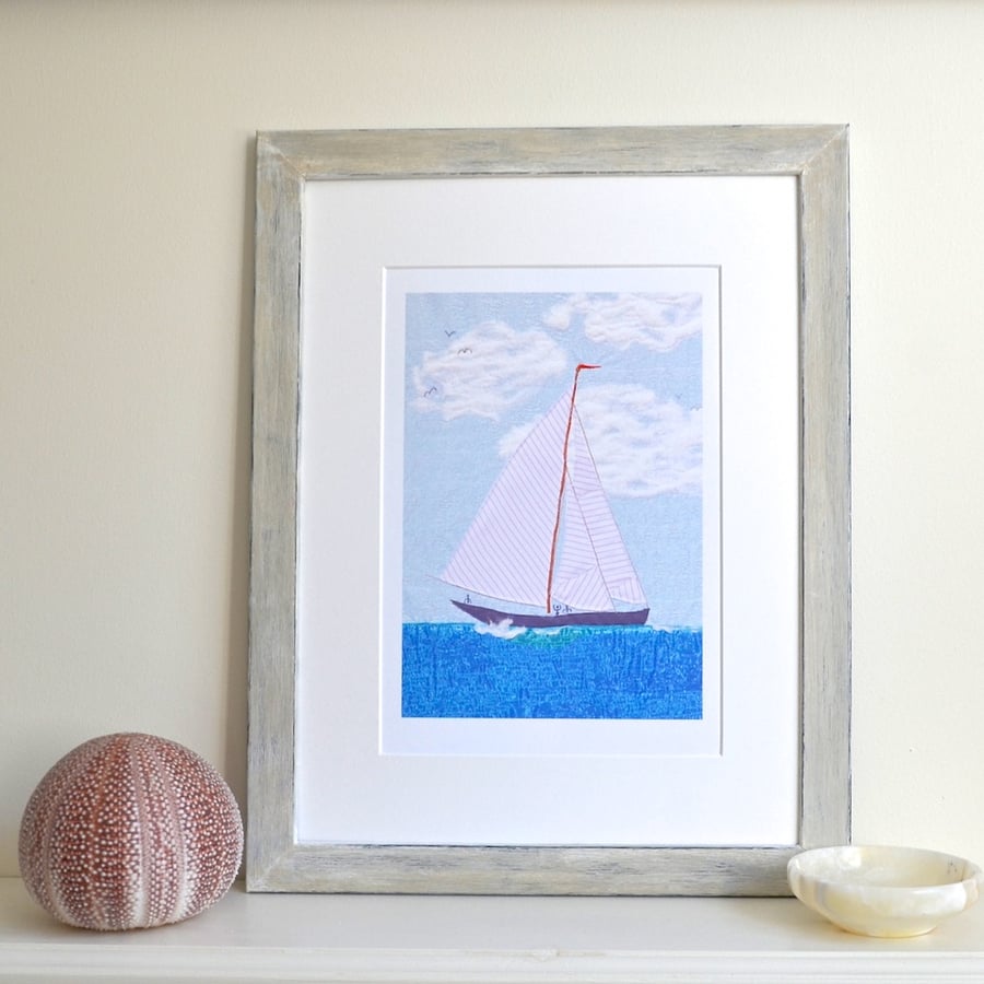 SALE 50% Sailing Boat picture art print - sea coastal yacht picture